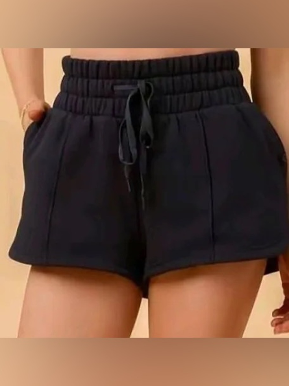 Blogilates Black Marshmallow Dolphin Shorts: High-Rise Drawstring sweat Short